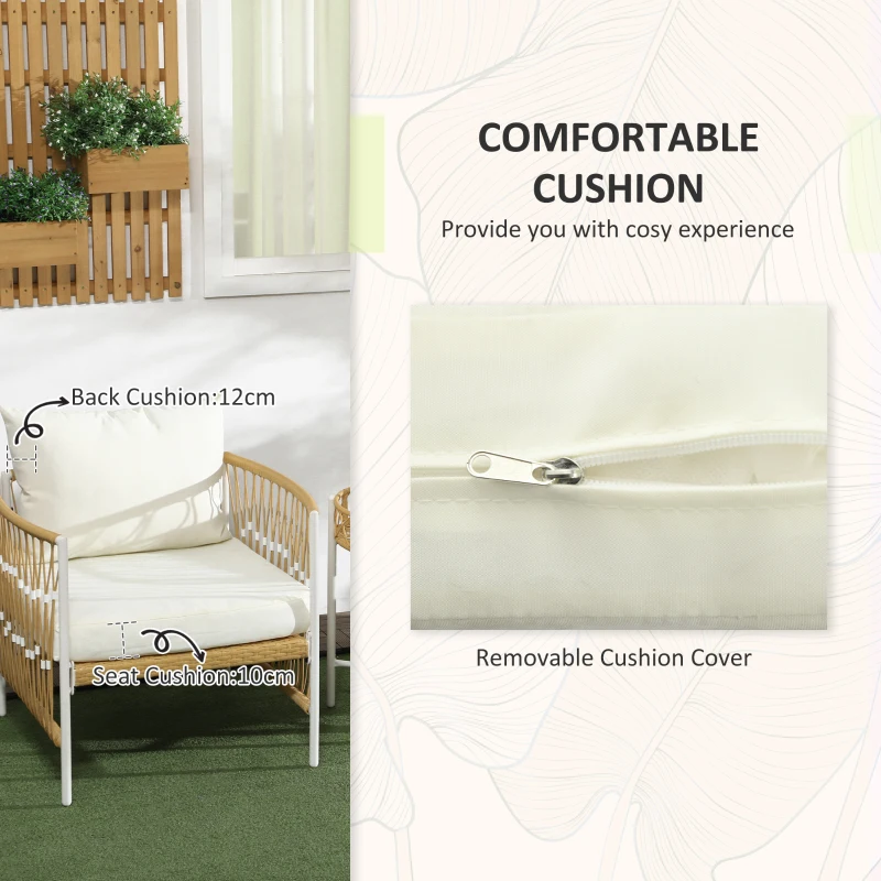 Outsunny Mobilier din 3 Piese pentru Terasă, Set din 2 Canapele și o Măsuță de Cafea pentru Exterior din Ratan, 72x66x64 cm, Crem