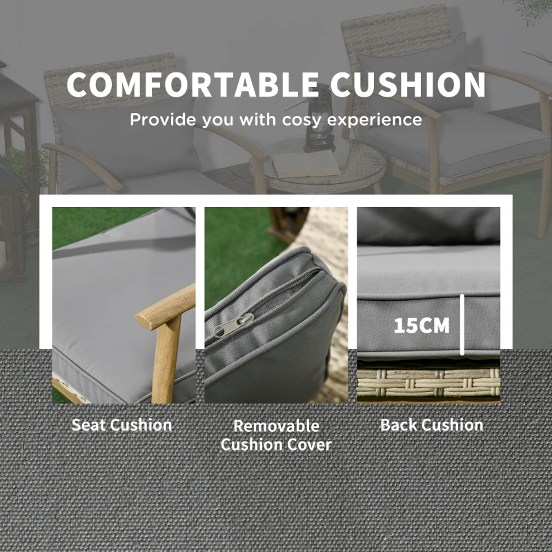 Outsunny 3 Piese de Mobilier de Terasa din Rachita, cu Perne Moi