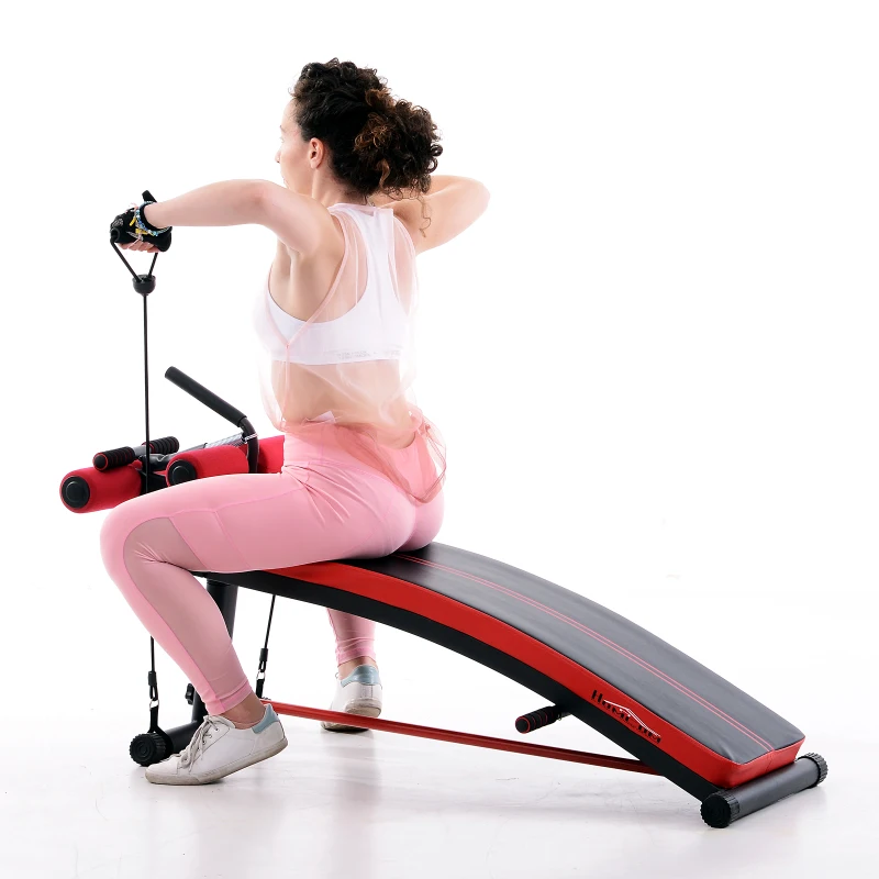HOMCOM Panca Multifunzione per Addominali con Bande Elastiche, Pieghevole e Salvaspazio, 139x58x71-81cm