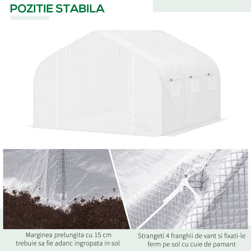 Outsunny Sera Gradina 450×300×200 cm – Fier & PE, Acoperis inclinat(m-5)