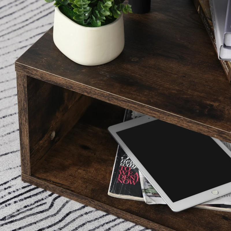 HOMCOM Tavolino da Salotto in Stile Industriale con 3 Scomparti a Forma di S, 48x48x48cm, Color Legno