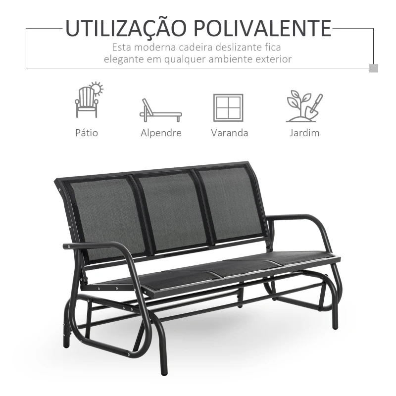 Outsunny Banco de Balanço para Jardim de 3 Lugares Banco de Baloiço com Apoios de Braços Capacidade 300 kg 151x75x85 cm Preto