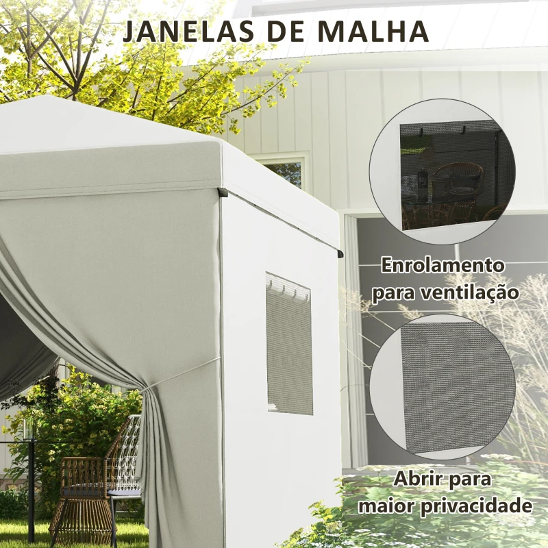 Outsunny Tenda Dobrável 3x3 m Tenda de Jardim com 4 Paredes Laterais 2 Janelas de Malha Altura Ajustável Impermeável e Anti-UV Branco