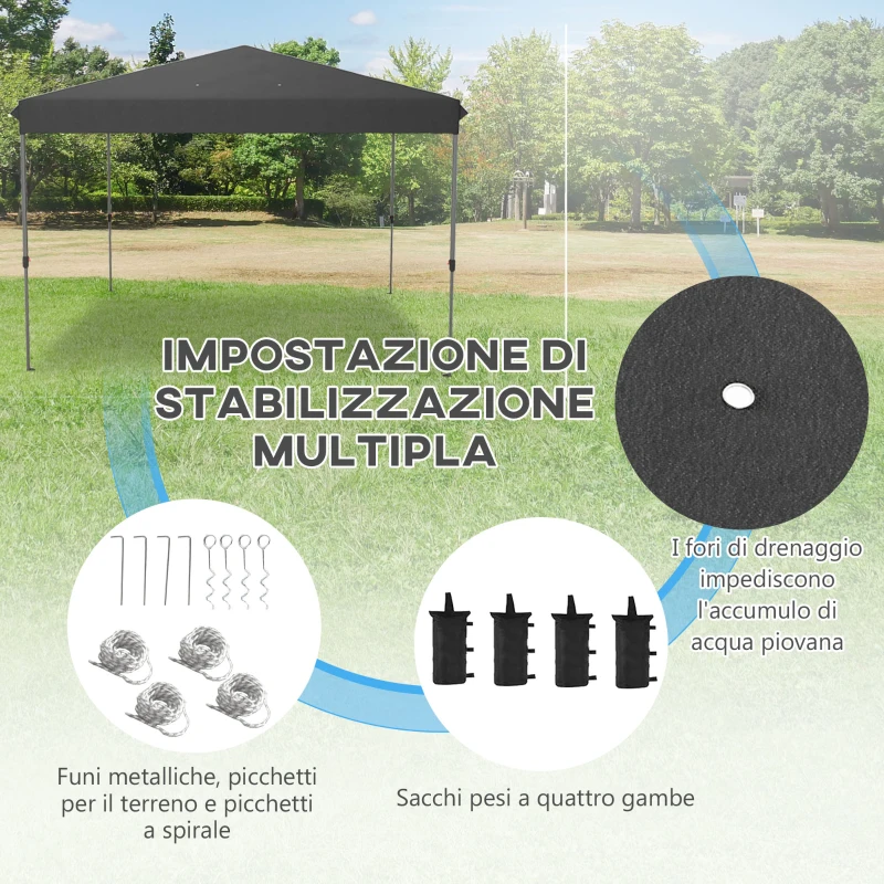 Outsunny Gazebo Pieghevole 3.6x3.6m con Apertura a Bottone, Altezza Regolabile e Borsa con Ruote, Nero