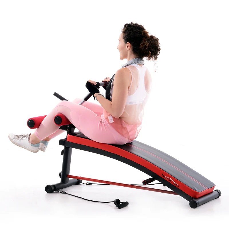 HOMCOM Panca Multifunzione per Addominali con Bande Elastiche, Pieghevole e Salvaspazio, 139x58x71-81cm
