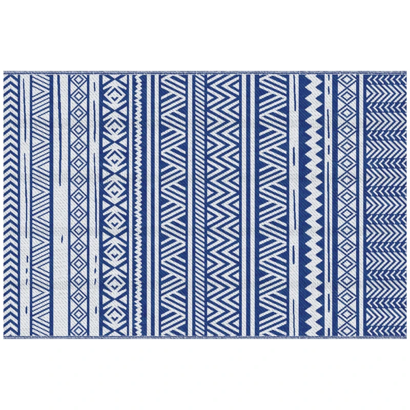 Outsunny Covor pentru Exterior 182x274 cm Reversibil, Covor Pliabil din Polipropilen 310 g/m² Albastru si Alb