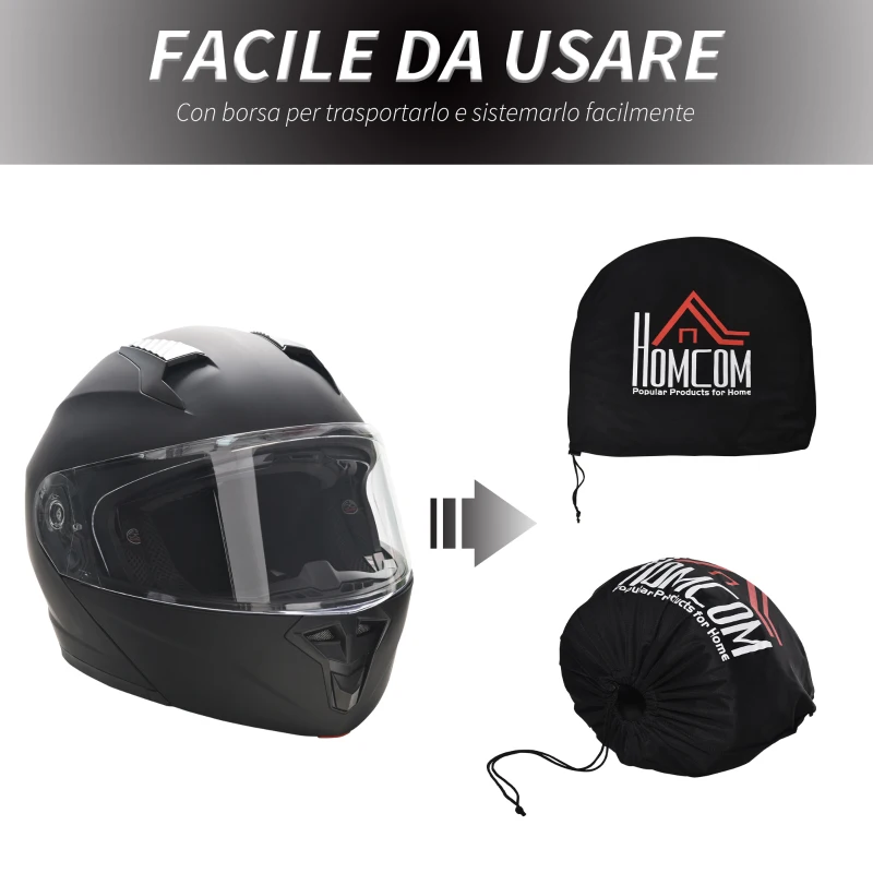 HOMCOM Casco Integrale per Moto e scooter con Doppia Visiera Taglia XL-60 cm Nero