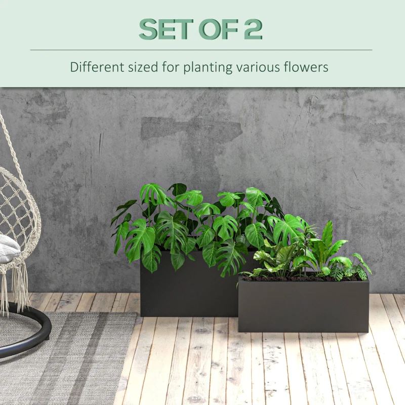 Outsunny Set 2 Jardiniere Exterior – MGO cu Drenaj & Design Stivuibil