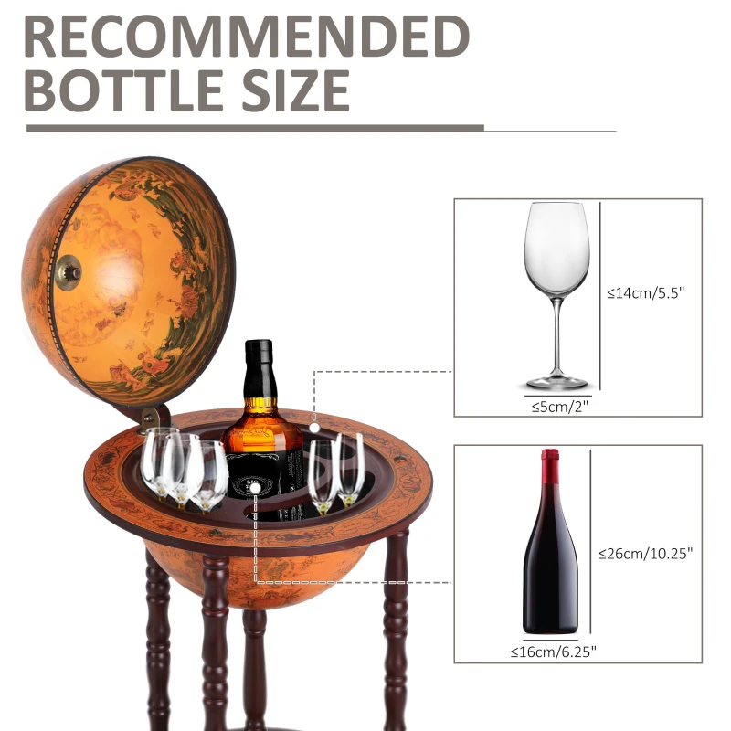 HOMCOM Globe Drink Cabinet Mini Bar Movable Double Deck Wine Bottle Stand Holder W/ 3 Wheels