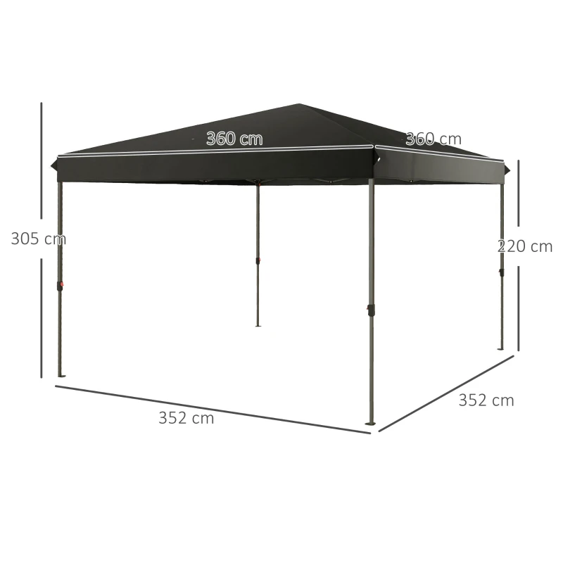 Outsunny Gazebo Pieghevole 3.6x3.6m con Apertura a Bottone, Altezza Regolabile e Borsa con Ruote, Nero
