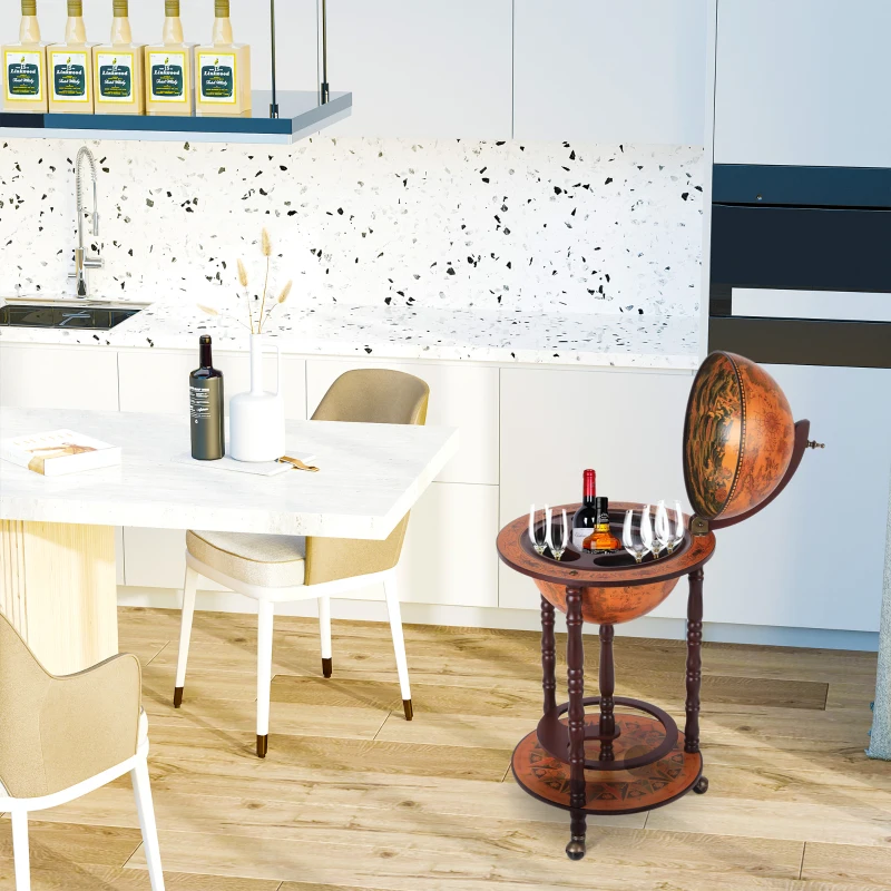 HOMCOM Globe Drink Cabinet Mini Bar Movable Double Deck Wine Bottle Stand Holder W/ 3 Wheels