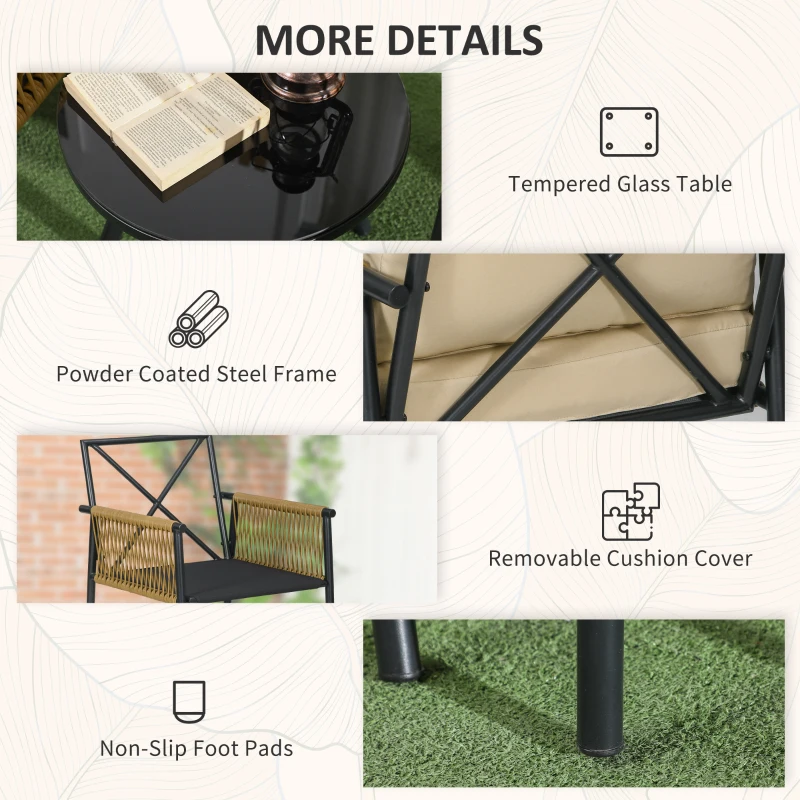 Outsunny Set de Mobilier de Terasa cu 3 Piese, Set de Mobilier