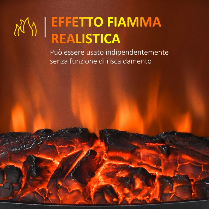 HOMCOM Camino Elettrico Portatile 1000/2000W con Fiamma LED Realistica, per Aree di 25m², Bianco