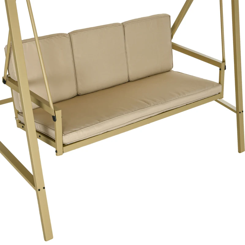 Outsunny Scaun Balansoar de Gradina cu 3 Locuri, Banca Hamac in Aer Liber cu Copertina Reglabila, Perne Detasabile si Cadru Solid