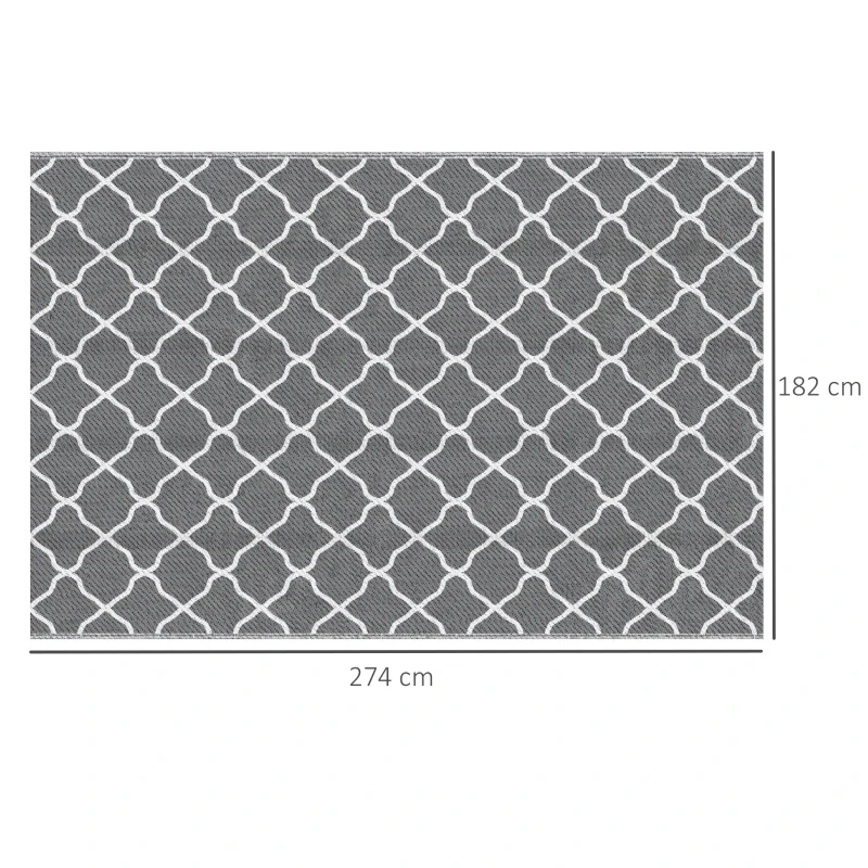 Outsunny Covor pentru Exterior 182x274 cm Reversibil, Covor Pliabil din Polipropilen 310 g/m² Gri si Alb