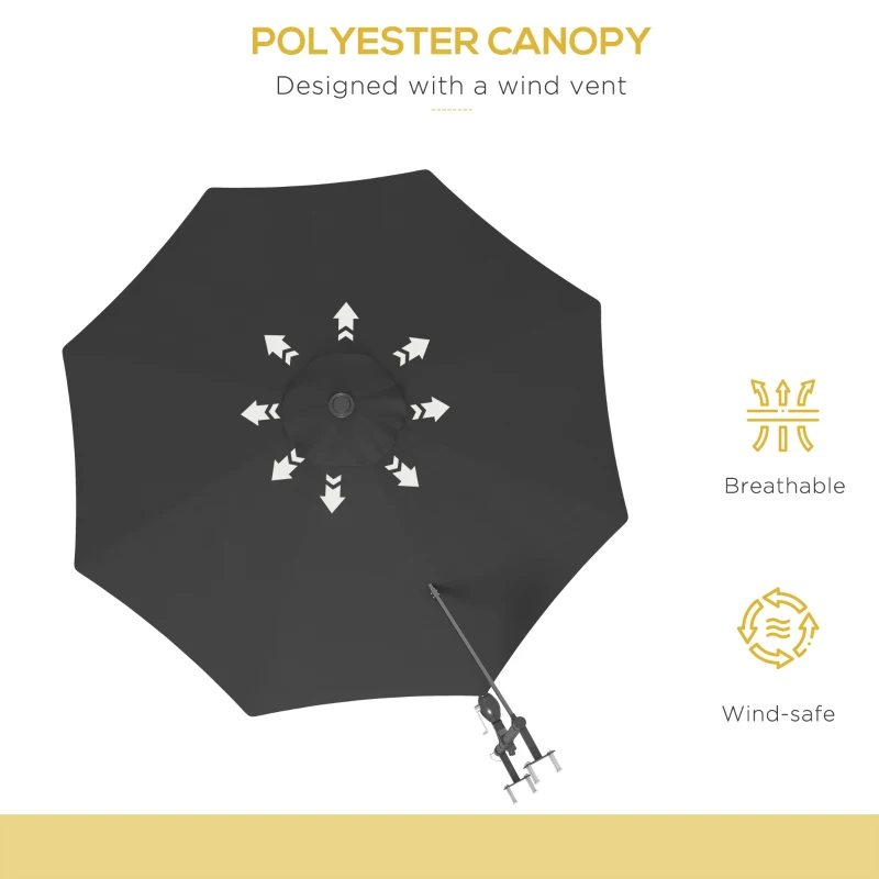 Outsunny Umbrelă de Grădină pentru Perete, Umbrelă cu Rotire la 180°, Manivelă și 8 Spițe cu Montare pe Perete, Ø2.92x1.23 m, Gri
