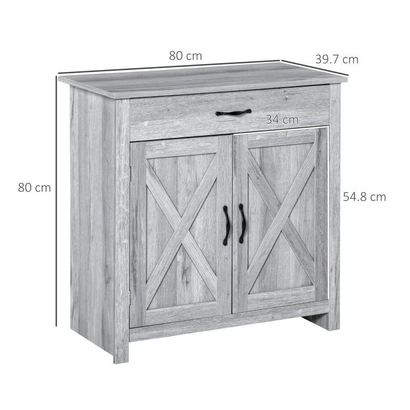 HOMCOM Credenza Cucina Country con Armadietto a 2 Ante e Cassetto, 80x39.7x80cm, Grigio