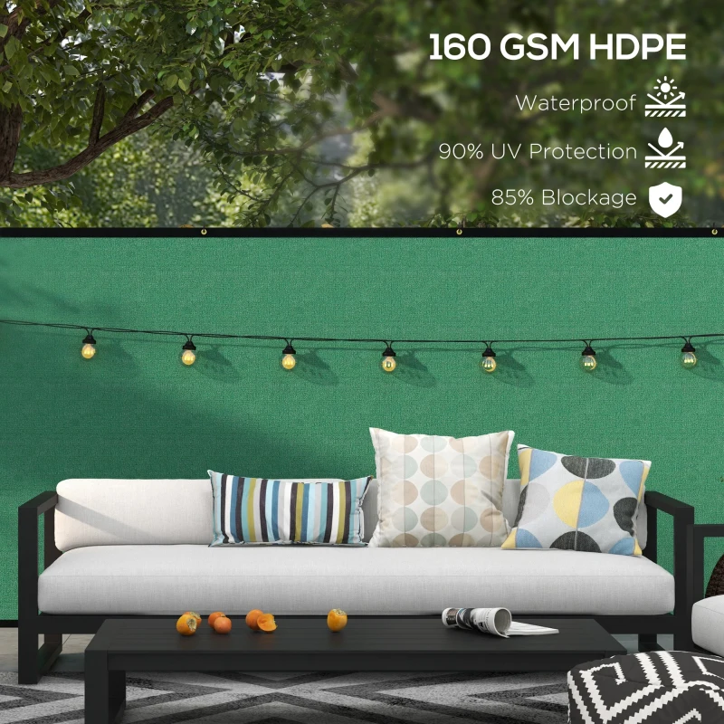 Outsunny Paravan Gard, Paravan cu Rezistență la Vânt, Plasă de Umbrire pentru Grădină cu Ochiuri de Alama, 15x2 m, Verde
