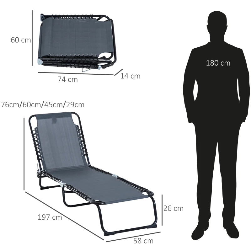 Outsunny Folding Sun Lounger, 3 Positions-Grey
