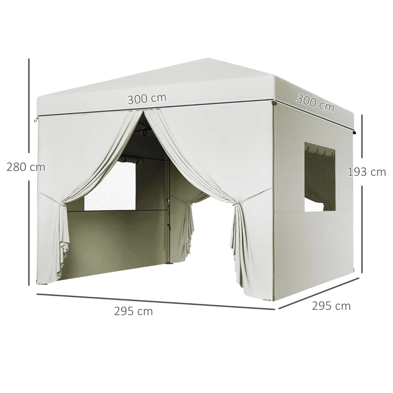 Outsunny Tenda Dobrável 3x3 m Tenda de Jardim com 4 Paredes Laterais 2 Janelas de Malha Altura Ajustável Impermeável e Anti-UV Branco