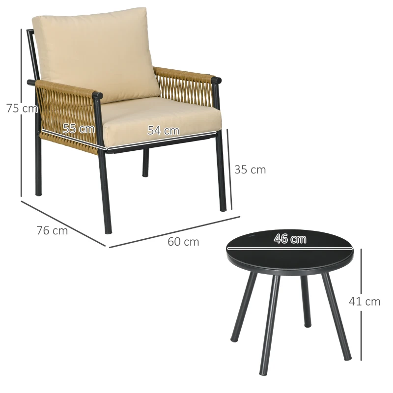 Outsunny Set de Mobilier de Terasa cu 3 Piese, Set de Mobilier