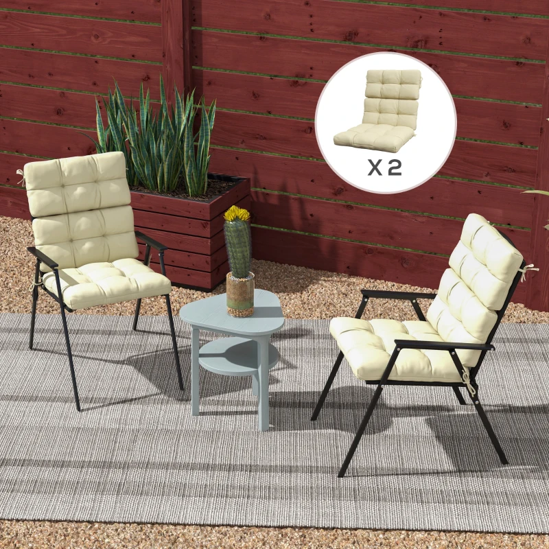 Outsunny 2-Piece Seat Cushion Replacement with Backrest, Garden Patio Chair Cushions Set with Ties, Beige