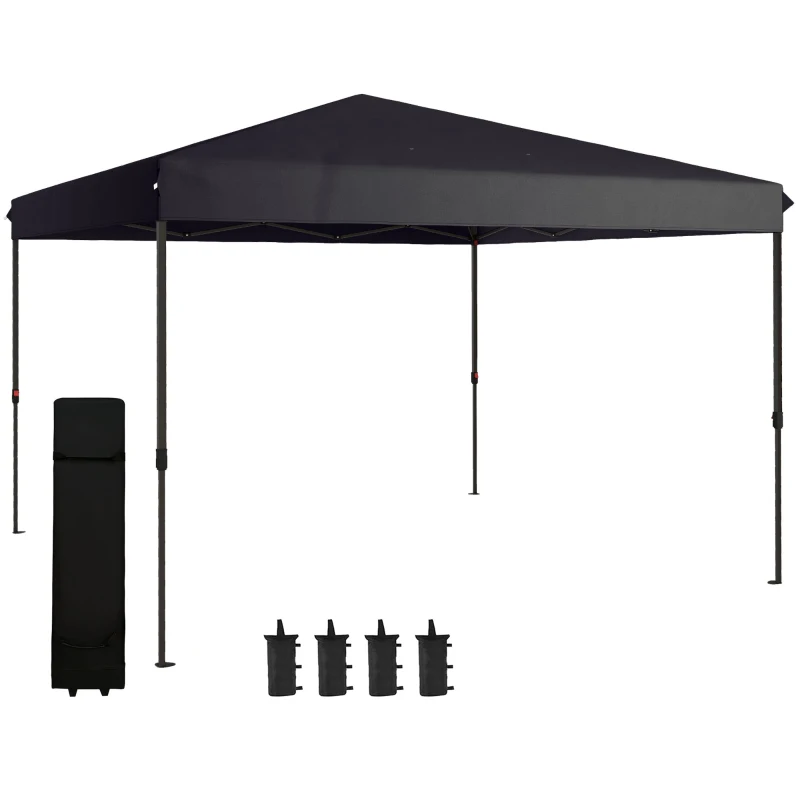 Outsunny Gazebo Pieghevole 3.6x3.6m con Apertura a Bottone, Altezza Regolabile e Borsa con Ruote, Nero