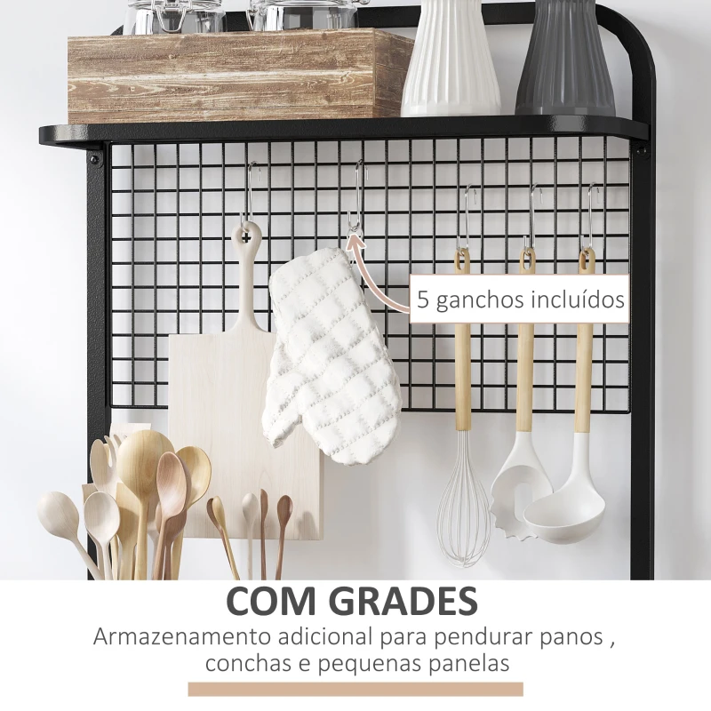 HOMCOM Estante Dobrável com 4 Níveis Estante de Estilo Industrial de Armazenamento com 5 Ganchos e Anti-Rolamento para Sala de Estar Escritório Dormitório 60x30x150cm Preto