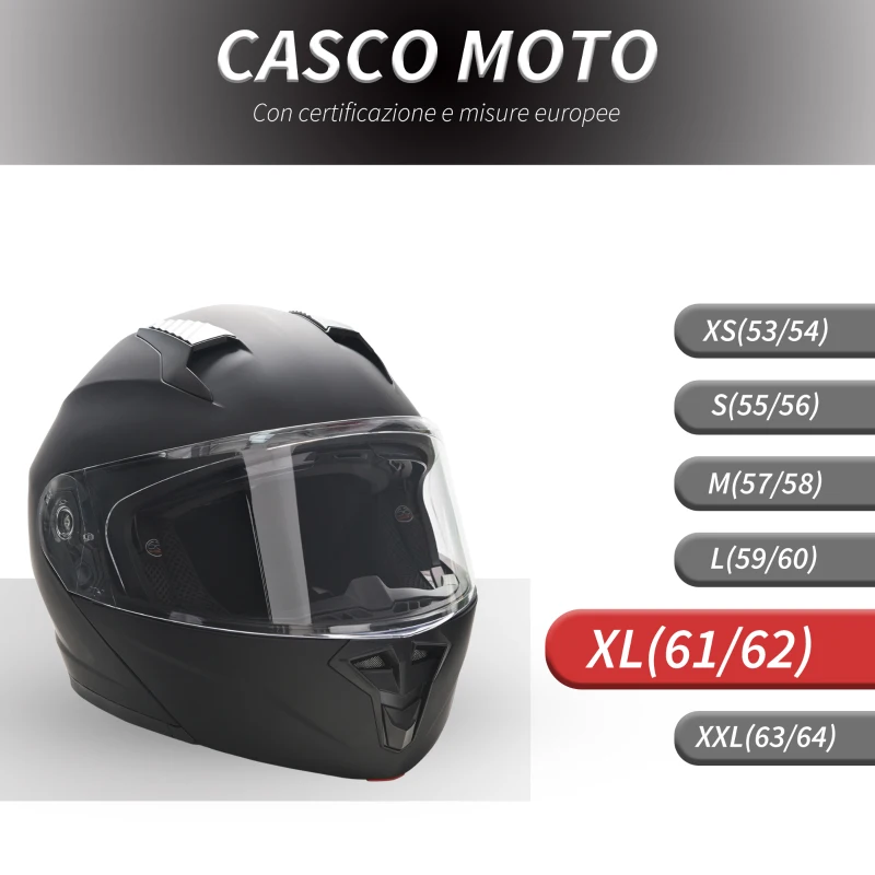HOMCOM Casco Integrale per Moto e scooter con Doppia Visiera Taglia XL-60 cm Nero