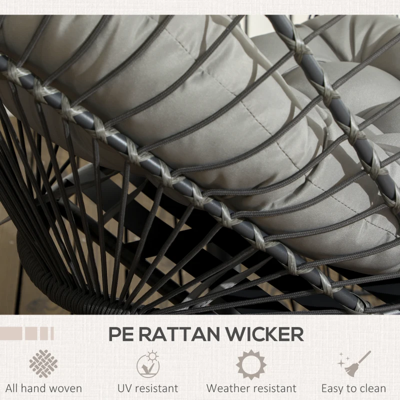 Outsunny Scaun Balansoar din Ratan PE pentru Exterior, cu Perna Groasa Captusita, Scaun Suspendat cu Cos Pliabil