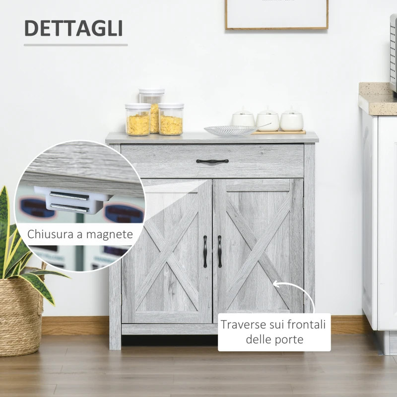 HOMCOM Credenza Cucina Country con Armadietto a 2 Ante e Cassetto, 80x39.7x80cm, Grigio