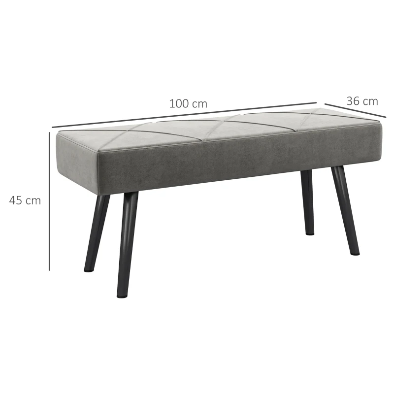 HOMCOM Grijze Zitbank Beklede Bank Bedbank, Fluweelachtige Look, 100 x 36 x 45 cm