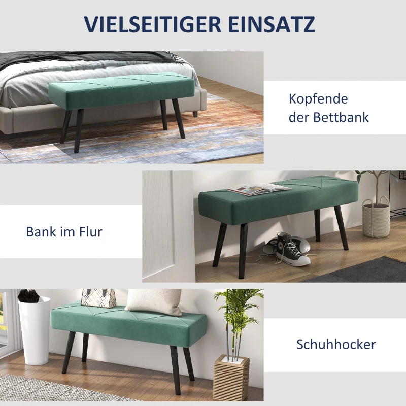 HOMCOM Zitbank Gestoffeerde Bank Bedbank, Fluweeloptiek, 100 x 36 x 45 cm, Groen