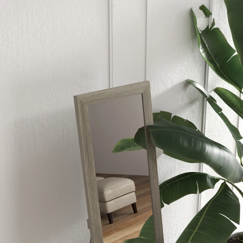 HOMCOM Staande spiegel Vloerspiegel Wandspiegel, inclusief wandbevestiging, houtlook, 37 cm x 40 cm x 155 cm, Bruin