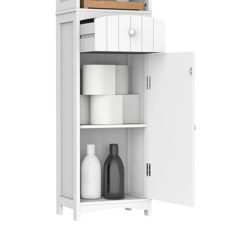 HOMCOM Armario Alto de Baño Estrecho con 1 Cajón y 3 Estantes Abiertos Columna de Baño Estilo Moderno para Salón Aseo Cocina 34x24x170 cm Blanco