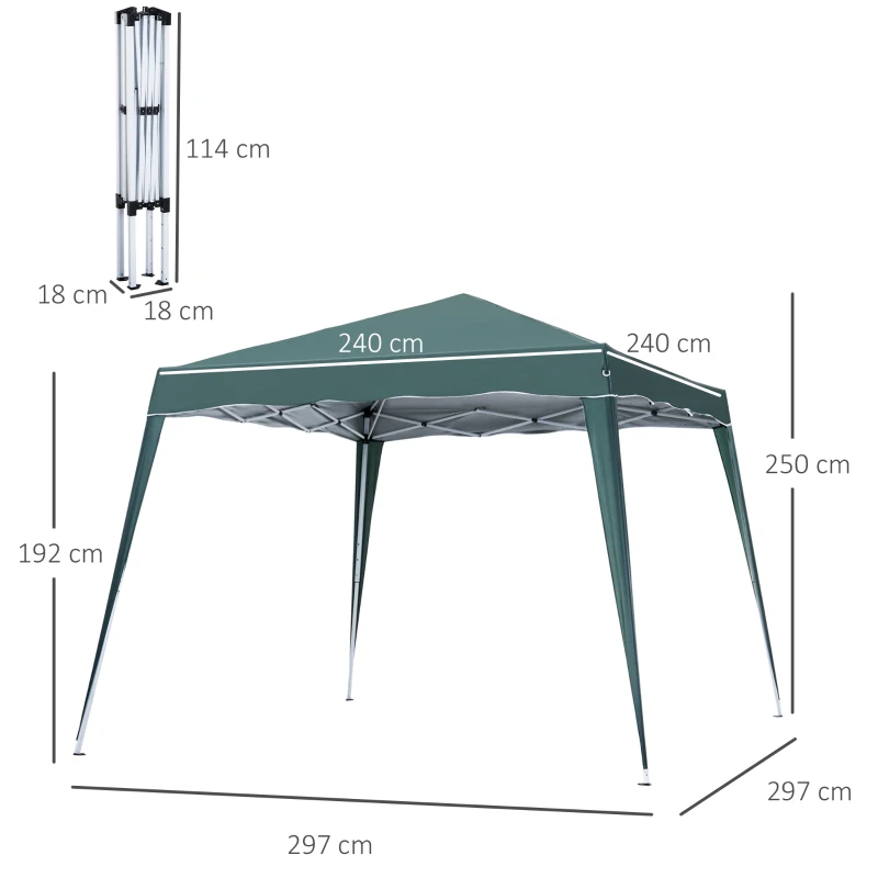 Outsunny Slant Leg Pop Up Gazebo with Carry Bag, Height Adjustable Party Tent Instant Event Shelter for Garden, Patio, ( 3 M × 3 M Base / 2.5 M × 2.5 M Top, Green)