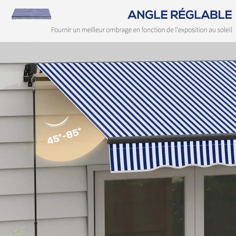 Outsunny Store banne manuel rétractable store pour balcon inclinaison réglable manivelle cadre en aluminium polyester bleu blanc