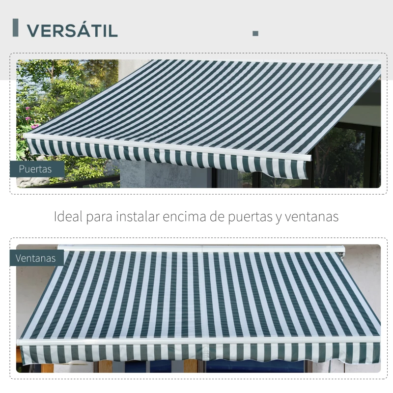 Outsunny Toldo Eléctrico Retráctil con Función Manual con Manivela y Mando a Distancia 300x250 cm para Ventanas Puertas de Rayas Verde y Blanco