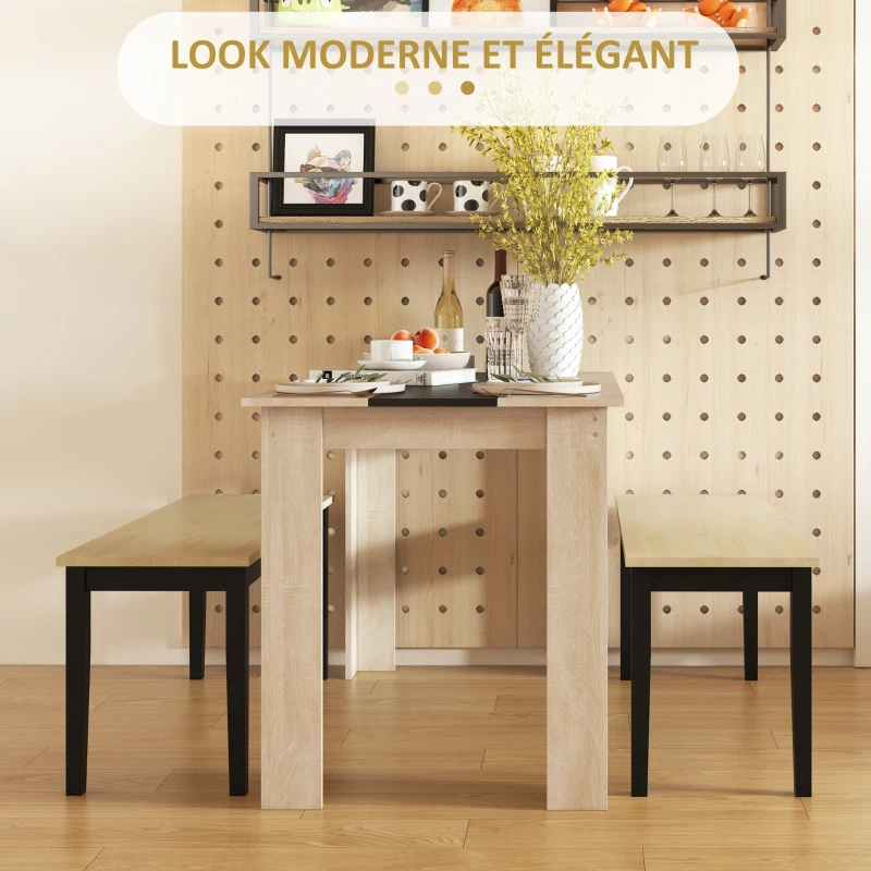 HOMCOM Ensemble Banc et Table à manger design moderne - grand plateau - assise confortable - en bois noir et naturel