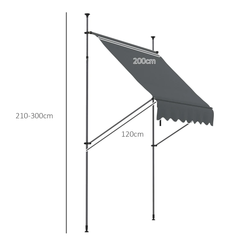 Outsunny Toldo Manual Retrátil com Manivela 200x120x210-300 cm com Altura Ajustável Impermeável para Jardim Varanda Cinza Escuro