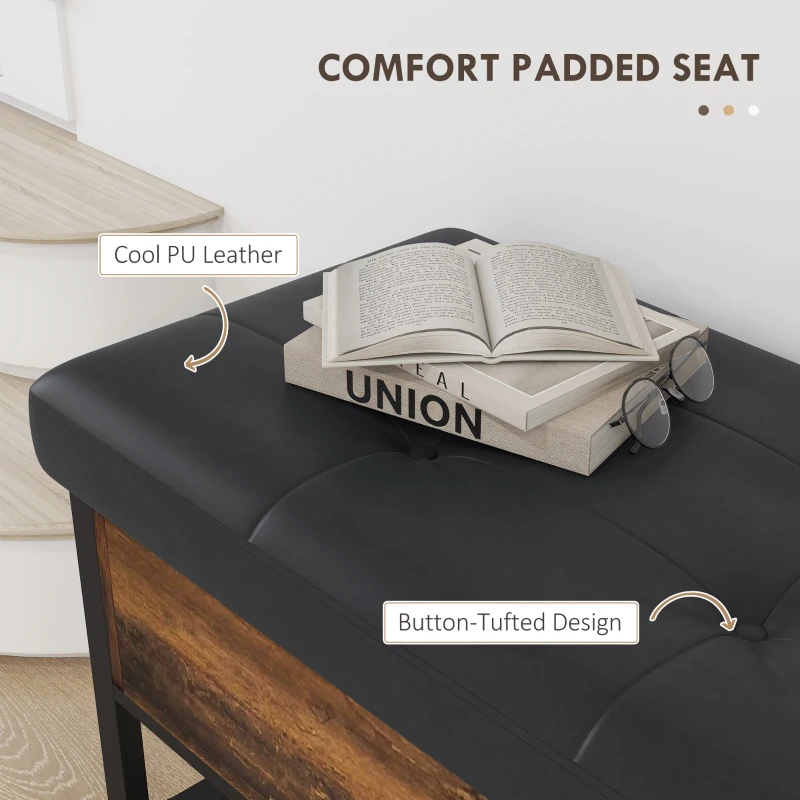 HOMCOM Bancă de Pantofi cu Capac Rabatabil, Banchetă pentru Intrare cu Compartiment Ascuns și Raft Inferior, 100x40x50 cm, Maro Rustic