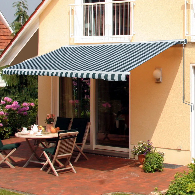 Outsunny Toldo Eléctrico Retráctil con Función Manual con Manivela y Mando a Distancia 300x250 cm para Ventanas Puertas de Rayas Verde y Blanco