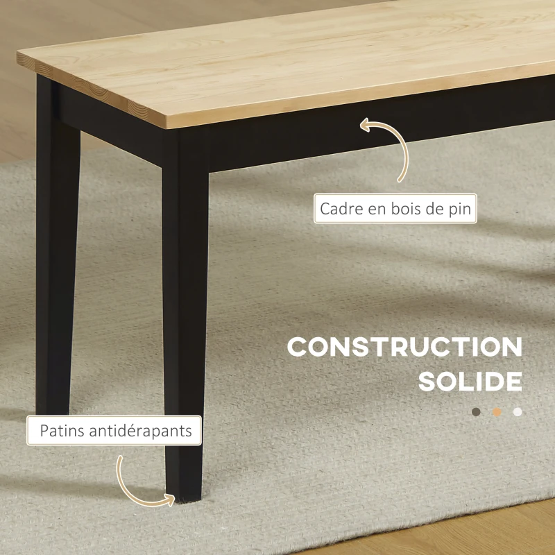 HOMCOM Ensemble Banc et Table à manger design moderne - grand plateau - assise confortable - en bois noir et naturel