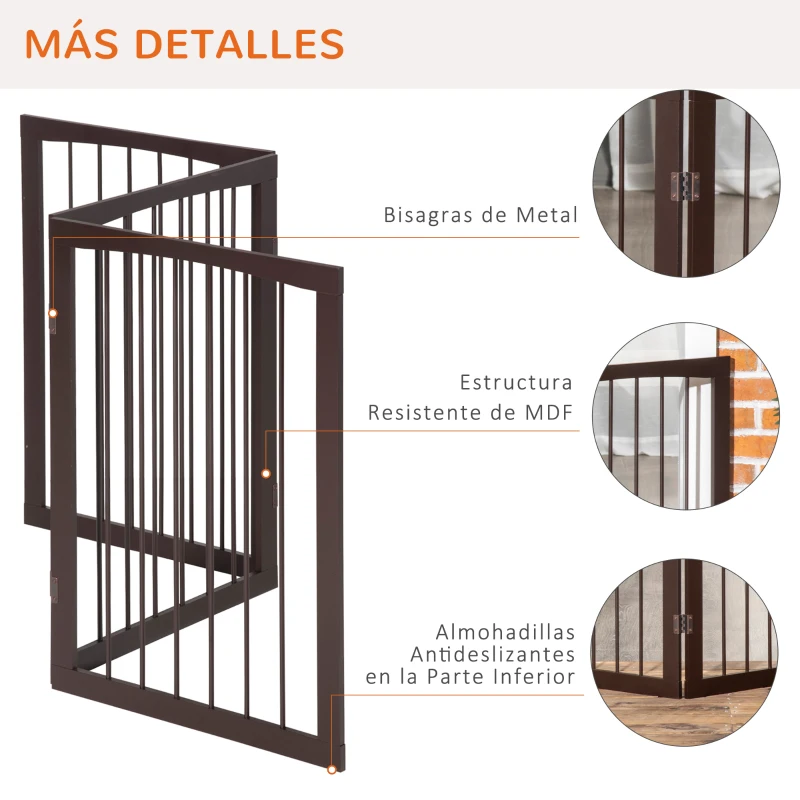 PawHut Barrera de Seguridad Plegable de 3 Paneles 160x76 cm Rejilla de Protección para Perros Pequeños para Puertas Escaleras Pasillos Café Oscuro
