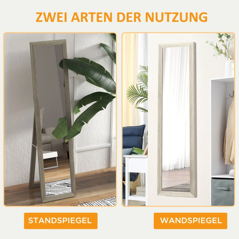 HOMCOM Staande spiegel Vloerspiegel Wandspiegel, inclusief wandbevestiging, houtlook, 37 cm x 40 cm x 155 cm, Bruin