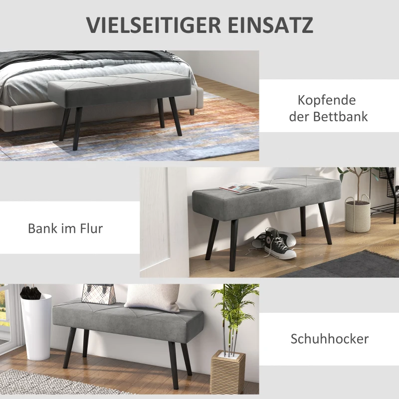 HOMCOM Grijze Zitbank Beklede Bank Bedbank, Fluweelachtige Look, 100 x 36 x 45 cm