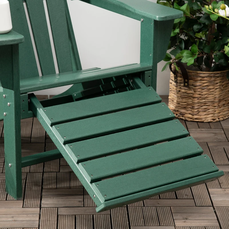 Outsunny Silla Adirondack con Reposapiés Retráctil Reposabrazos y Respaldo Alto para Exterior 78x135x95 cm Verde Oscuro
