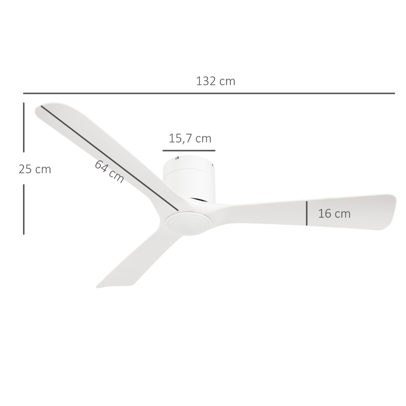 HOMCOM Ventilateur de plafond réversible avec lumière LED 6 vitesses silencieux télécommande diamètre 132 cm blanc