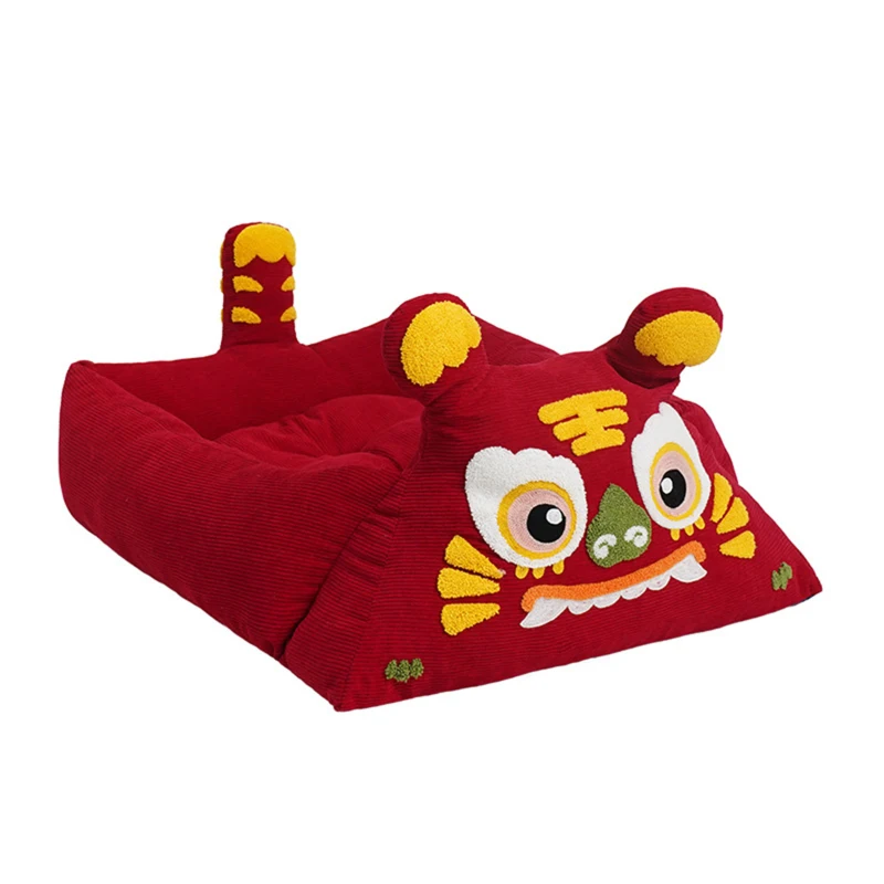 ZEZE Letto per Gatti con Testa di Tigre Rossa, Ampio Spazio e Caldo, Rosso