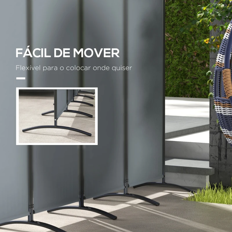 Outsunny Biombo Separador de Ambientes de 4 Painéis Biombo Dobrável 221x172 cm com Pés Largos para Terraço Pátio Jardim Cinza Escuro